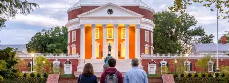 Parents walking on campus with their student at University of Virginia in Charlottesville